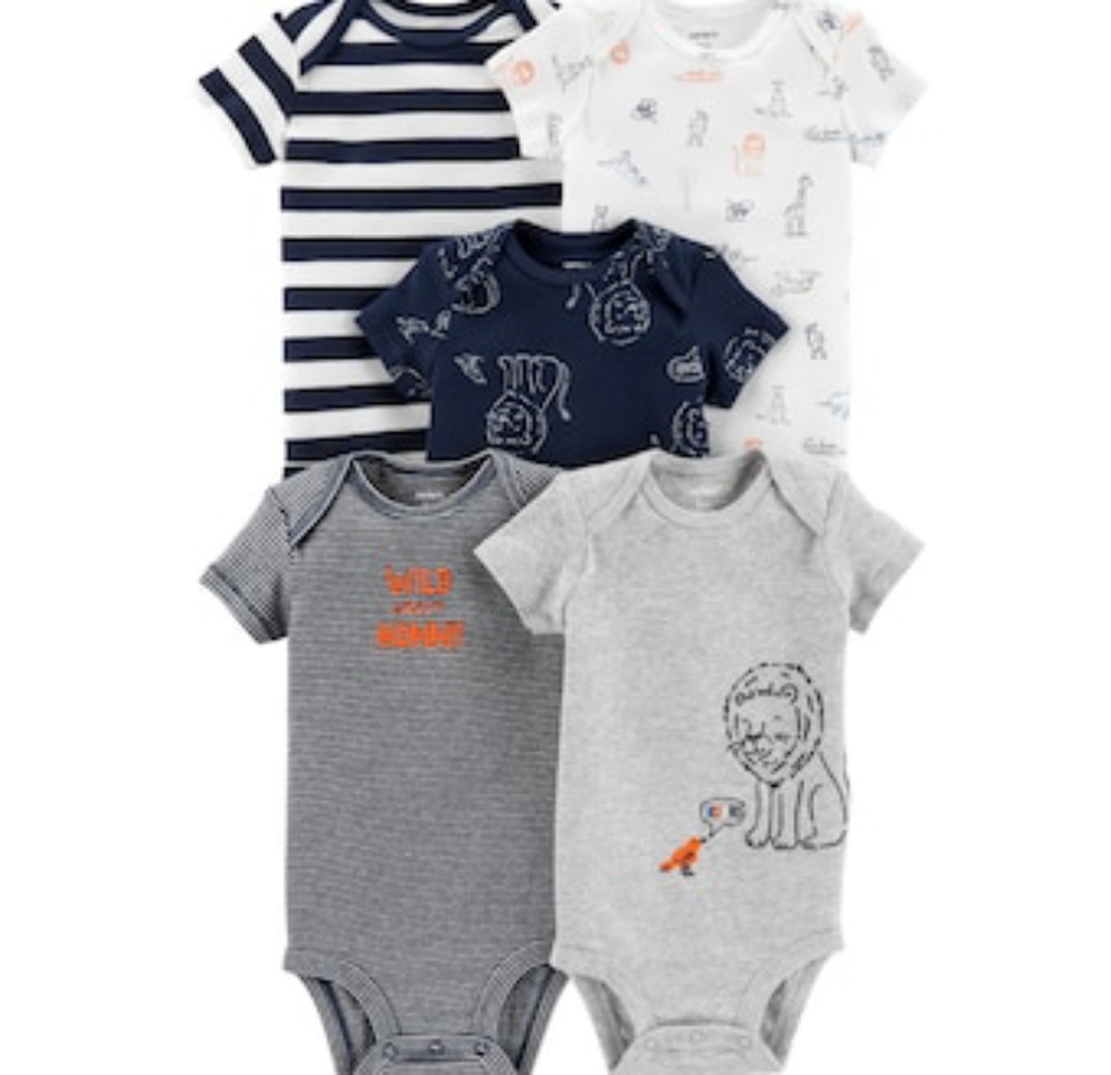 NWT Carter's 5pk onesies lion-themed blue/white/grey